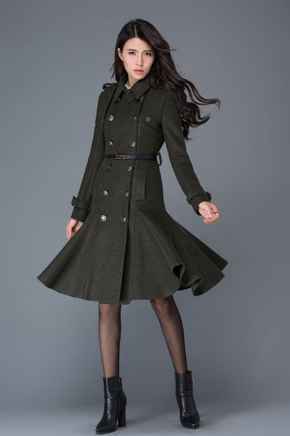 Double breasted Wool trench coat women C1028