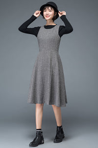 Sleeveless fit and flare winter wool dress C1191