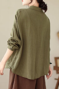 Long sleeves linen shirt top women C4436