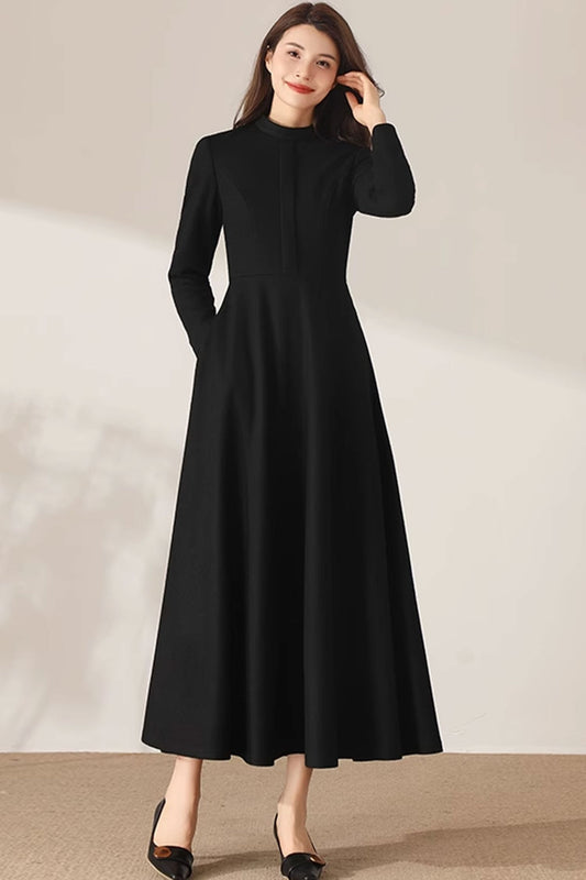 Black Maxi Wool Dress C3689