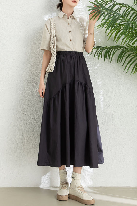 Summer Midi Black Swing Skirt C3296