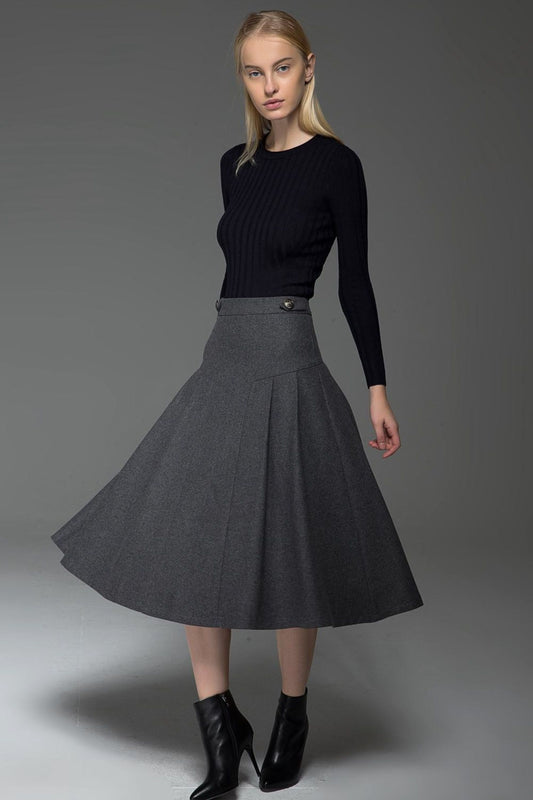 A line gray winter warm wool skirt  C772