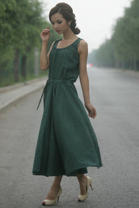 Green Sleeveless Linen Dress C152