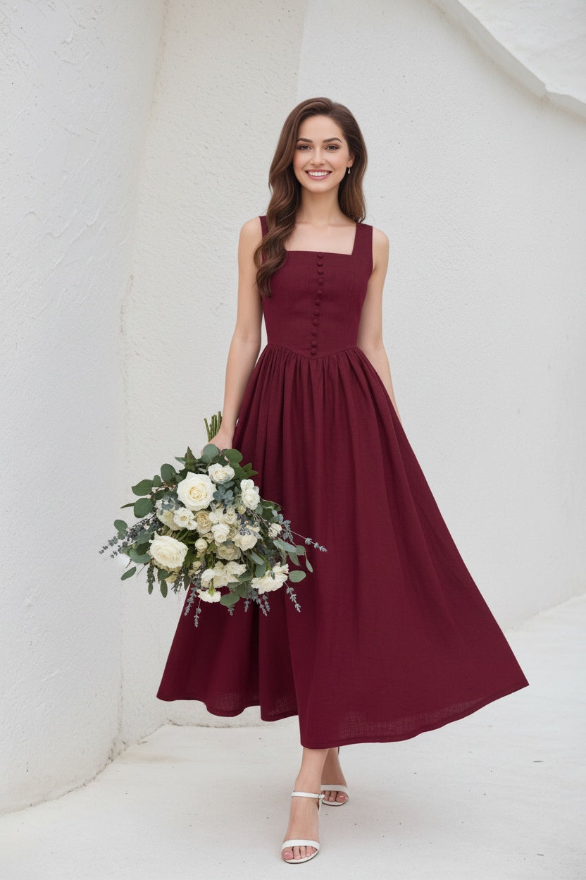 Sleeveless Linen Pinafore Dress C5412