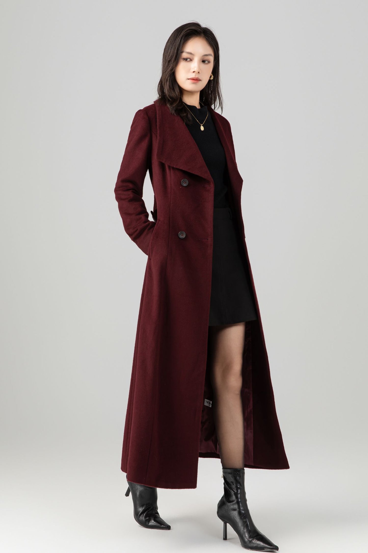Double-breasted long wool maxi coat Women C5272