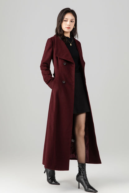 Double-breasted long wool maxi coat Women C5272