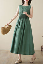 Load image into Gallery viewer, sleeveless Green maxi linen dress C3952
