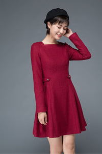 Vintage inspired burgundy short winter wool dress C1200