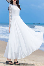 Load image into Gallery viewer, White chiffon long-sleeved dress C4039
