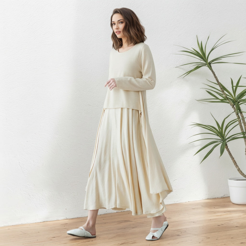 Asymmetrical spring Linen dress C5414