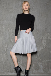 Pleated gray winter womens swing skirt C4379