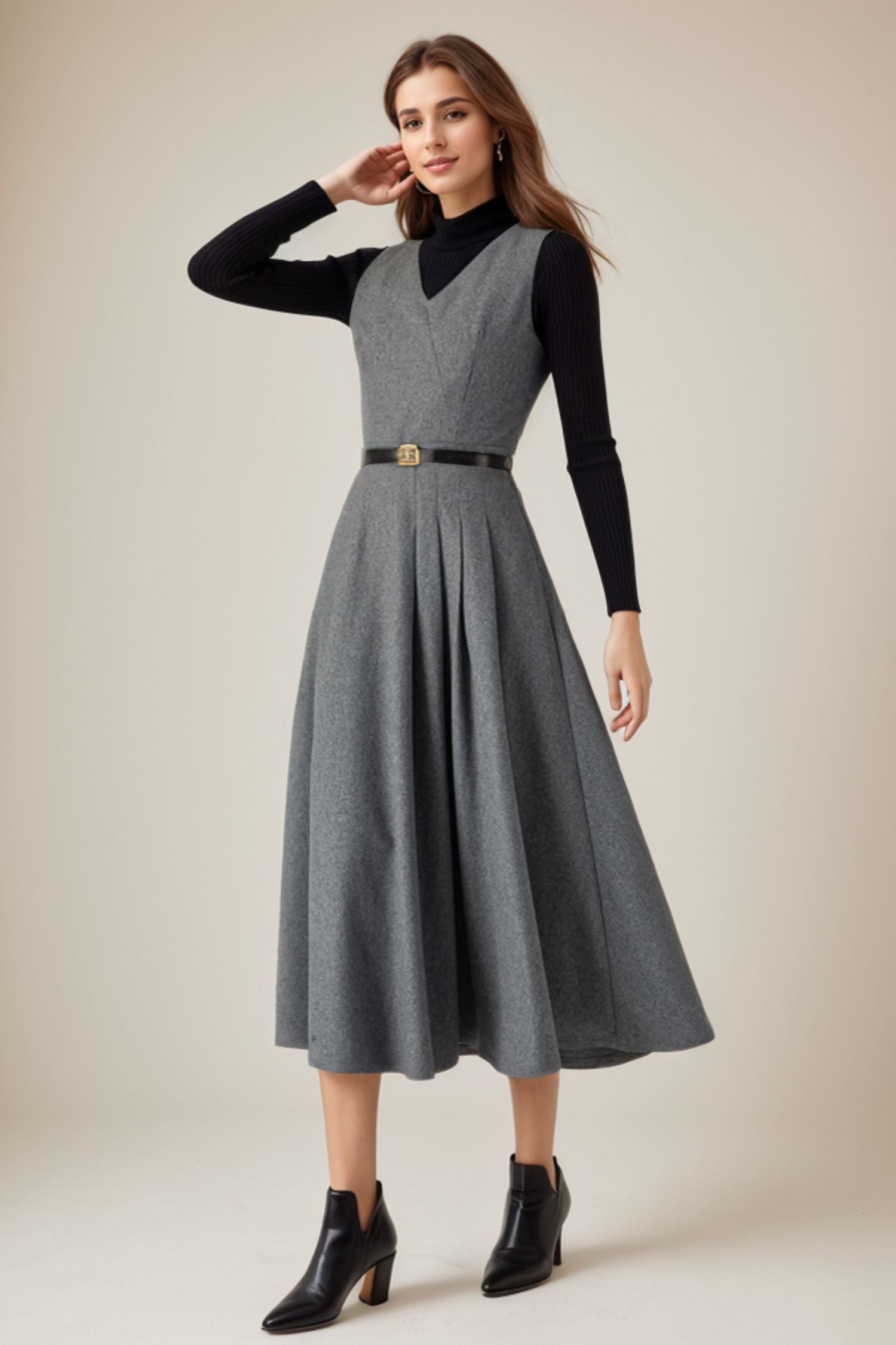 Womens Winter Sleeveless Wool Dress C4320 YLISTYLE Womens Winter Sleeveless Wool Dress C4320 YLISTYLE