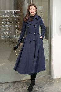 Navy Blue Long Wool Princess Coat  C2578