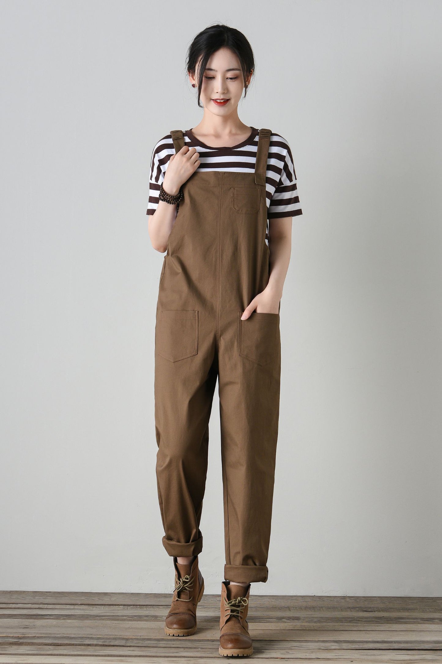 Women's brown cotton overalls C4702