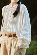Load image into Gallery viewer, French lace collar sweet linen shirt TT0026
