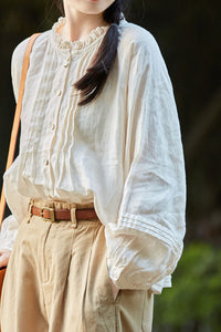 French lace collar sweet linen shirt TT0026