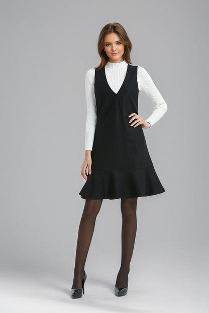 Black Sleeveless Wool Apron Dress C5140