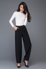 Load image into Gallery viewer, Black loose winter long wool trousers C1016
