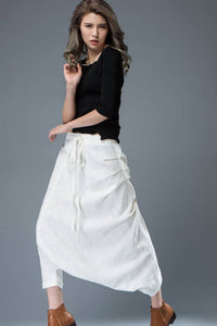 harem White linen hippie pants C822