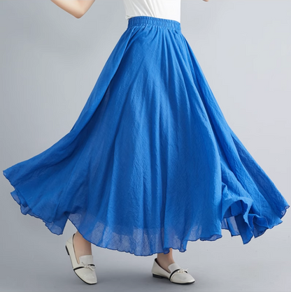 Maxi summer linen skirt women C5023-8(blue)