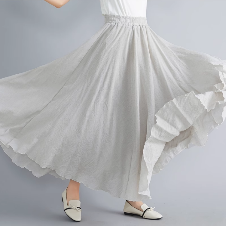 Maxi summer linen skirt women C5023-6 (beige)