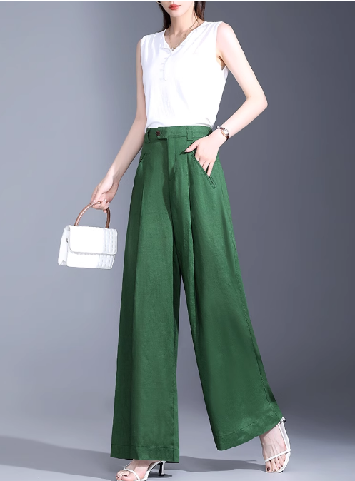 Wide leg long summer linen pants c5071