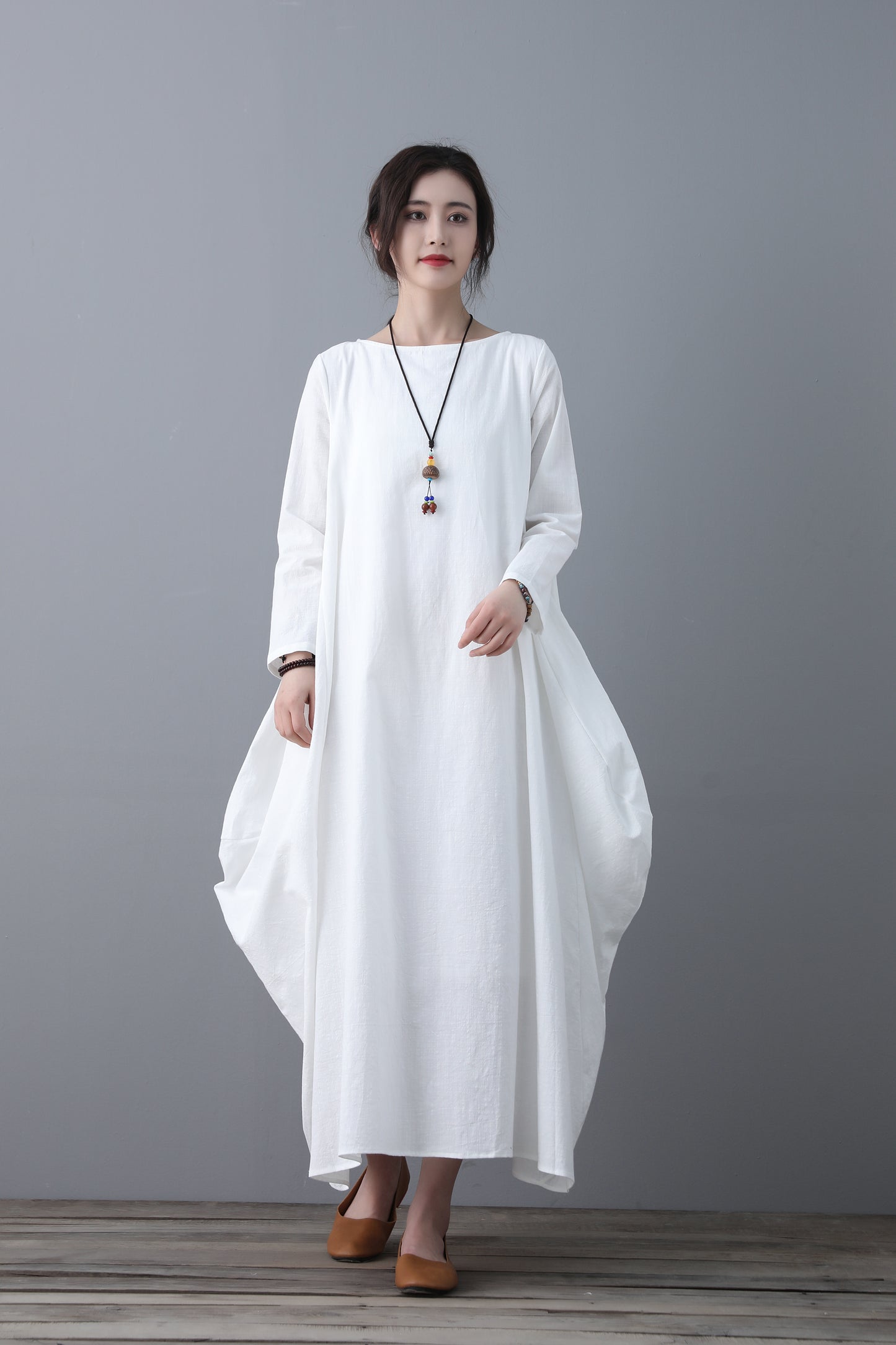 Long white loose fitting Linen dress C1860