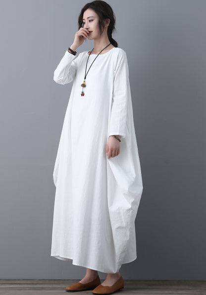 Long white loose fitting Linen dress C1860