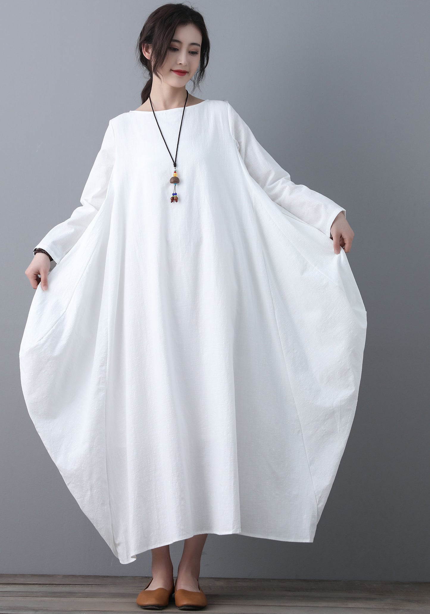 Long white loose fitting Linen dress C1860