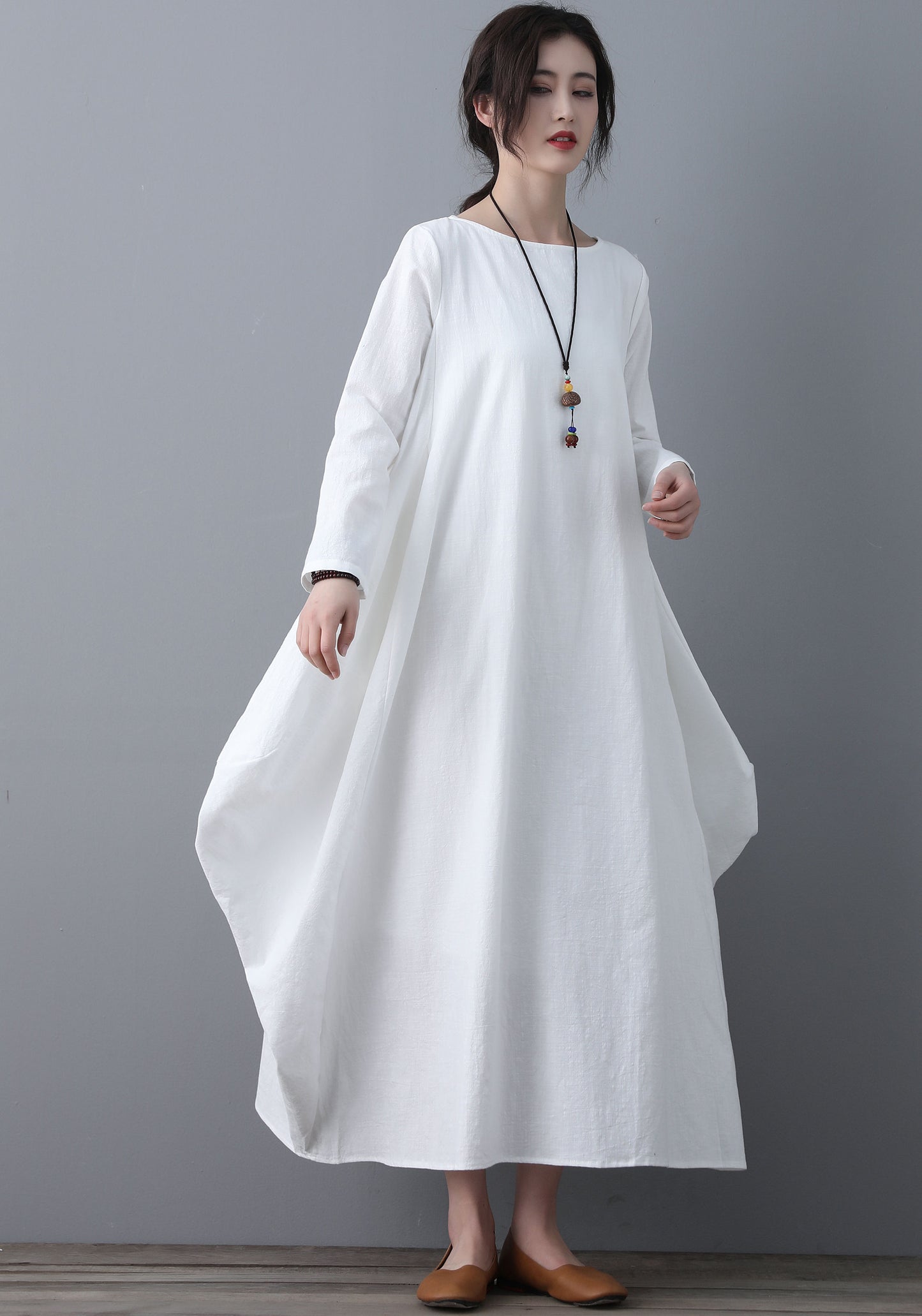 Long white loose fitting Linen dress C1860