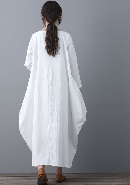 Long white loose fitting Linen dress C1860