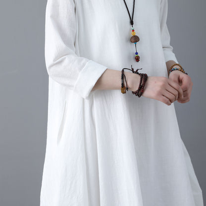 Long white loose fitting Linen dress C1860