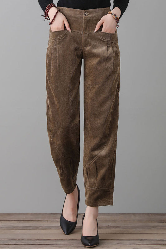 Women Khaki Corduroy Pants C2561，Size 30 #CK2202613