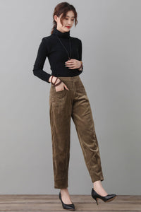 Women Khaki Corduroy Pants C2561，Size 30 #CK2202613