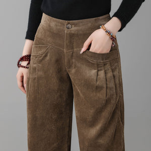 Women Khaki Corduroy Pants C2561，Size 30 #CK2202613