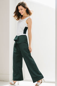 Irregular Waist Green Wide Leg Straight Leg Pants C156