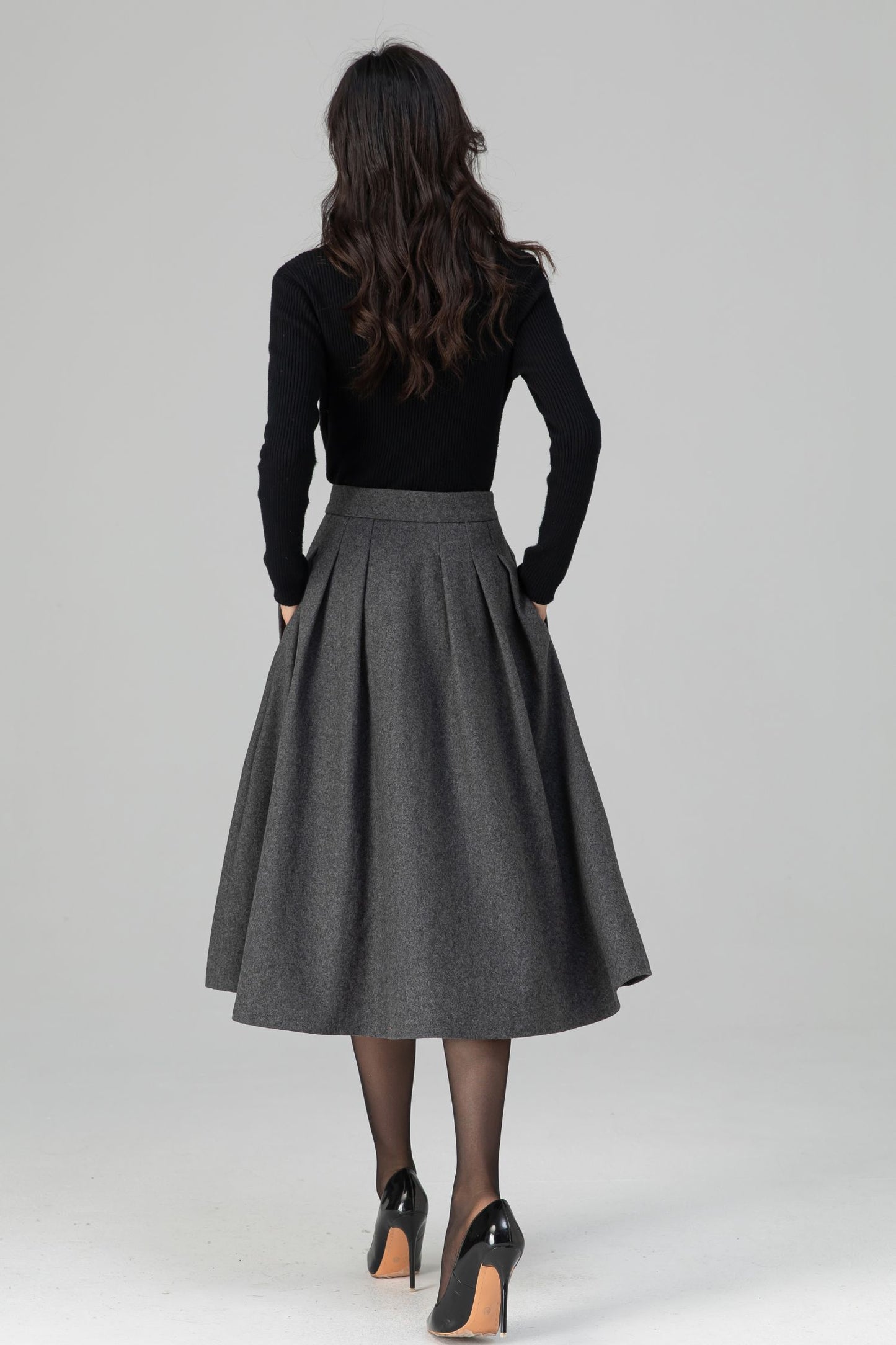 Winter Warm Pleated Midi High Waist Wool Skirt C5200