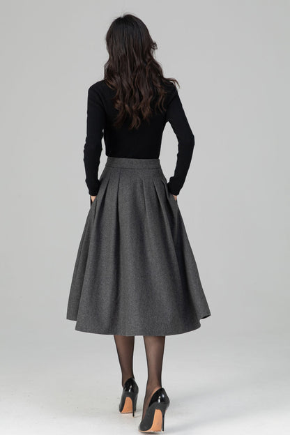 Winter Warm Pleated Midi High Waist Wool Skirt C5200