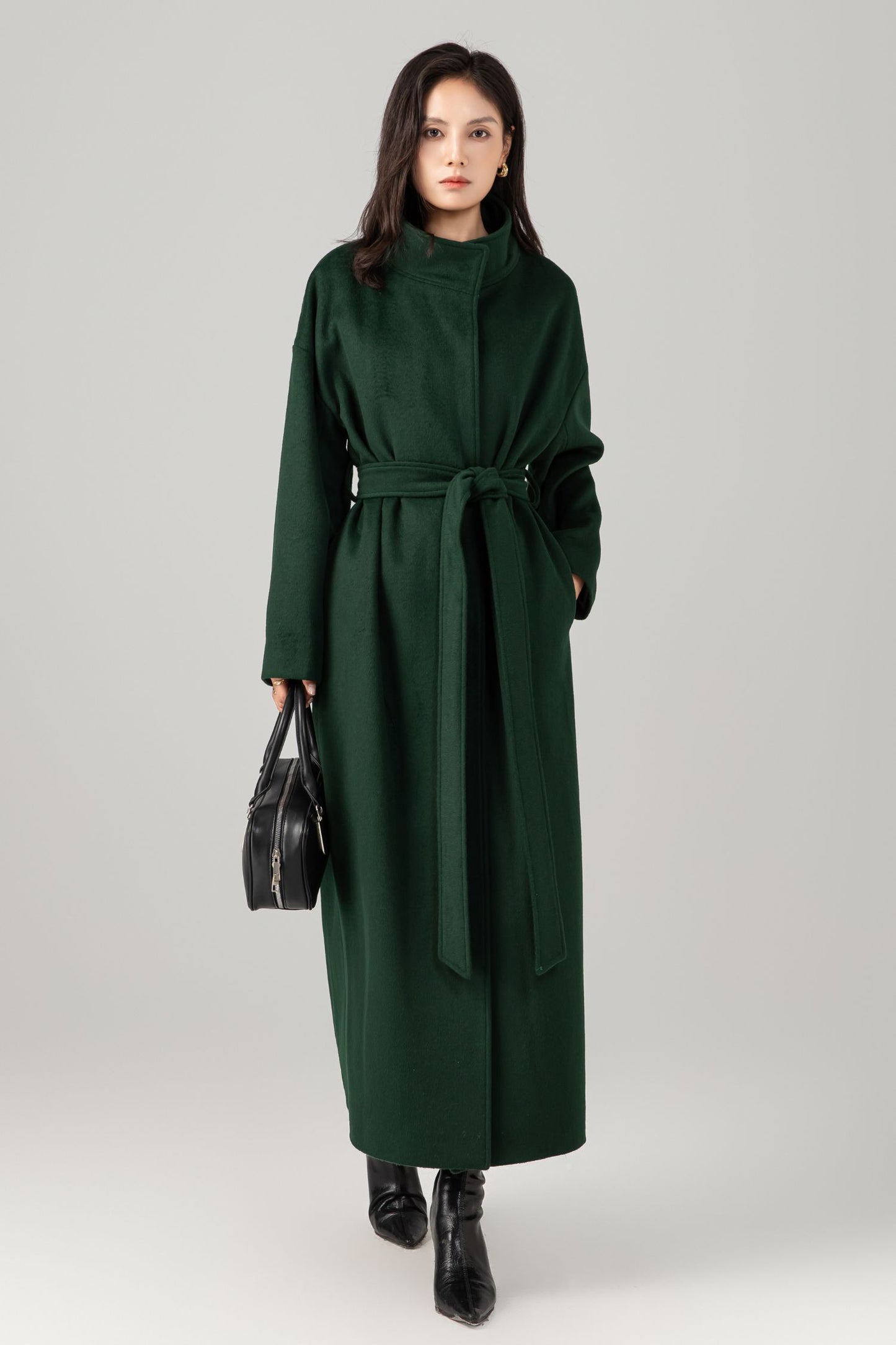 Green long winter warm wool coat C5281