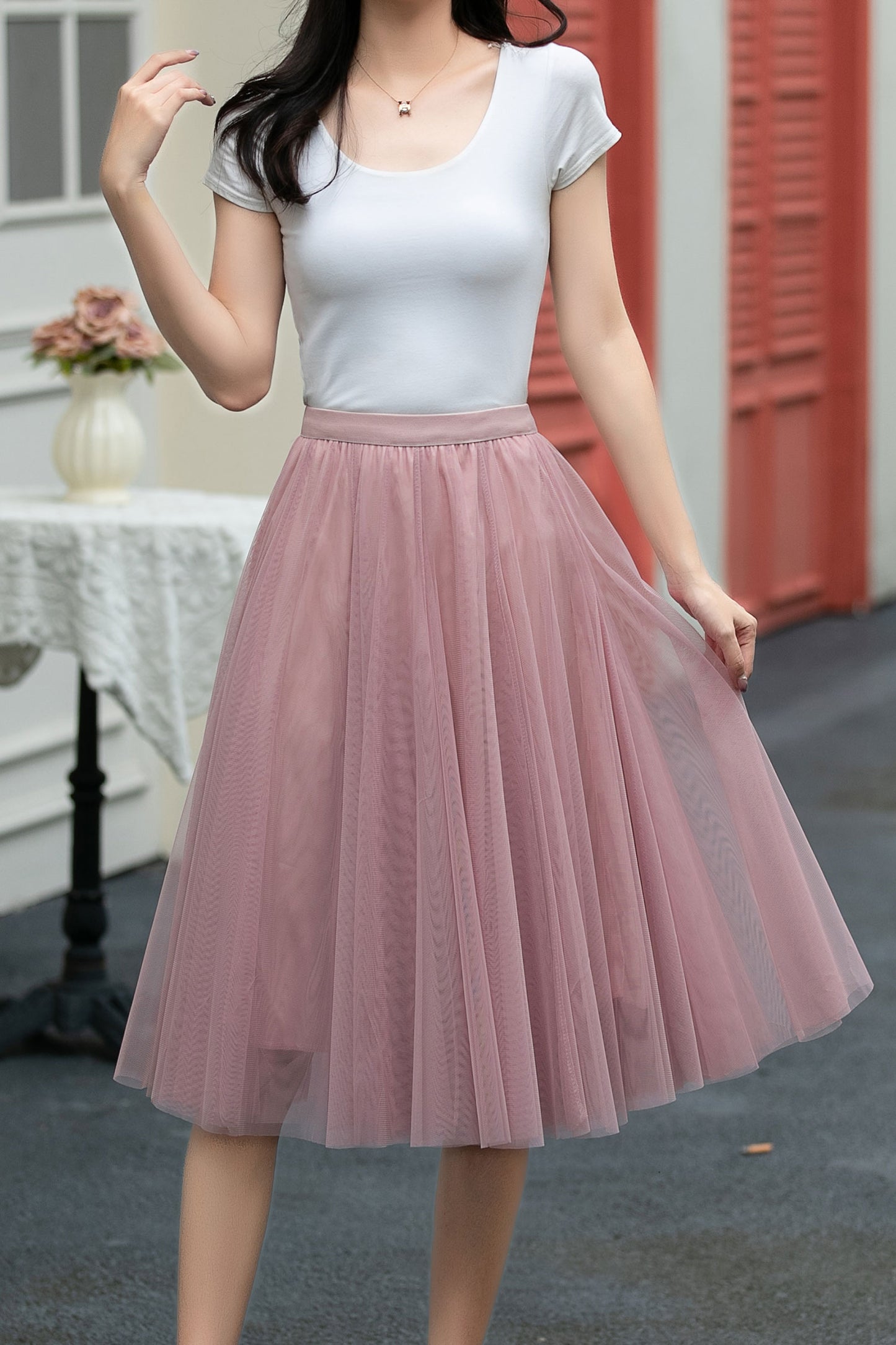 A line skater knee length tulle skirt C5035