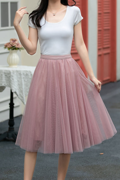 A line skater knee length tulle skirt C5035
