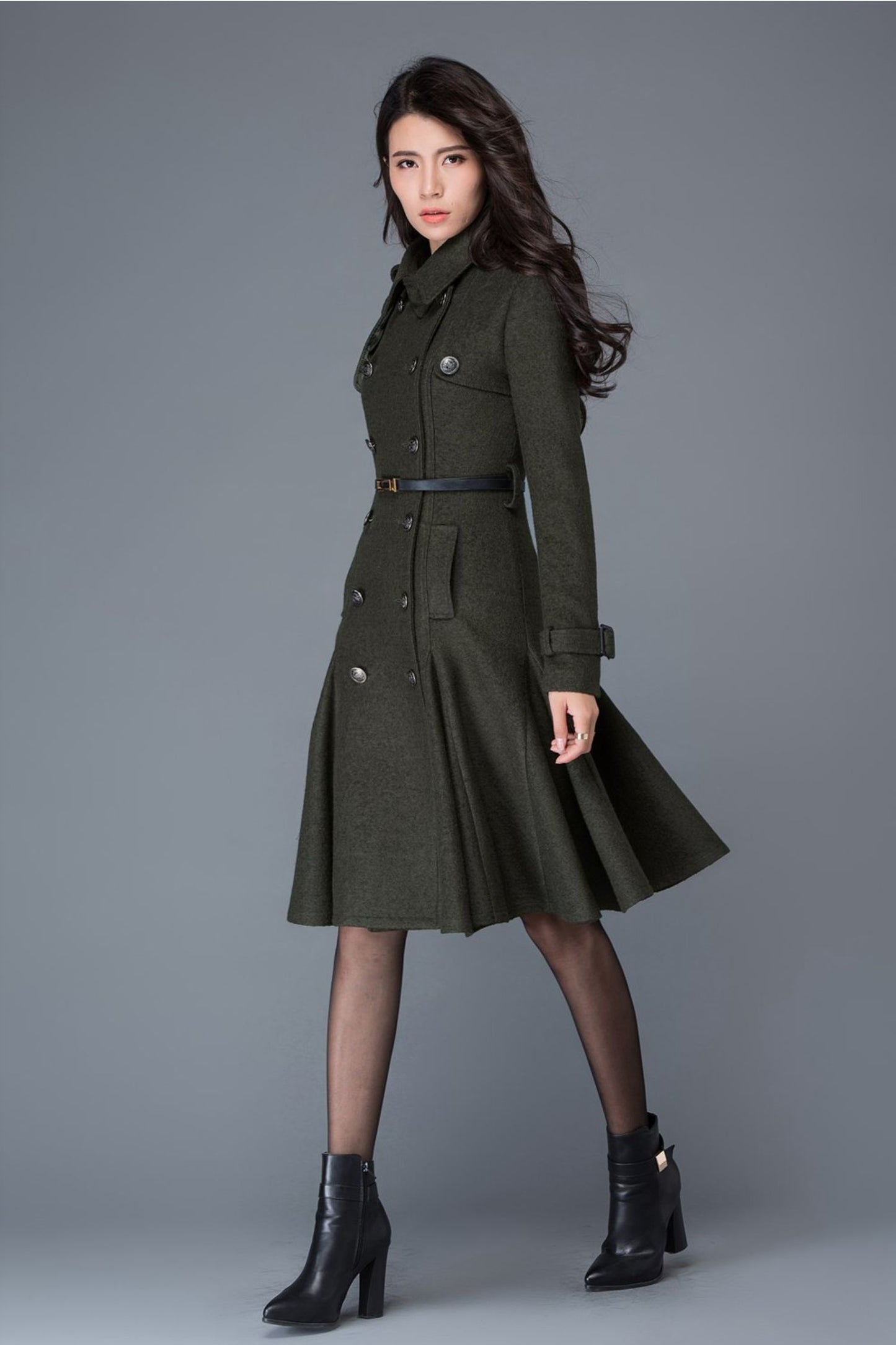 Double breasted Wool trench coat women C1028