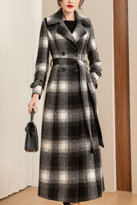 Black White Plaid winter wool coat C4204