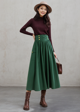 Load image into Gallery viewer, Midi winter green wool skirt women C4307
