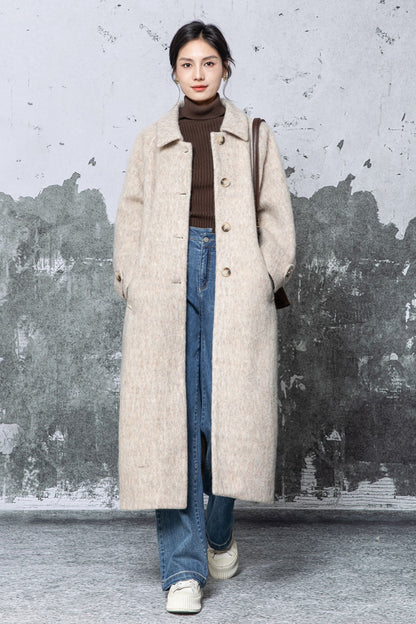 Camel Wool Blend Oversized Coat - Minimalist Long Overcoat c5479