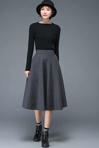 50S A line midi wool skirt for women C1193