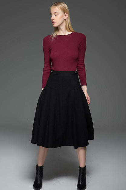 Classic black winter midi wool skirt C771