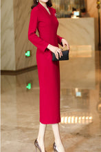 Load image into Gallery viewer, Women&#39;s Red Long Sleeves wool Dress C4171
