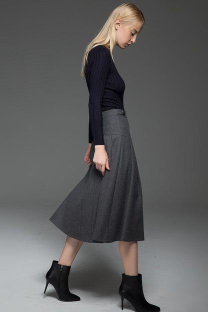 A line gray winter warm wool skirt  C772