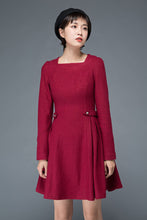 Load image into Gallery viewer, Vintage inspired burgundy short winter wool dress C1200
